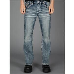 Rock Revival Men's Light Blue Clifford Bootcut Jeans Size 38